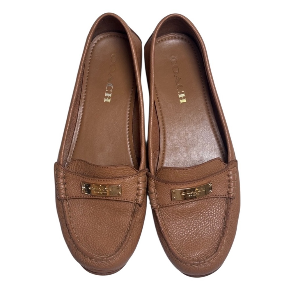 Coach Tan w/ Gold Accents Leather Loafers for Women- 38